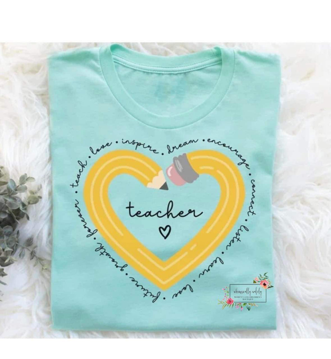 Teacher Heart Pencil Tee
