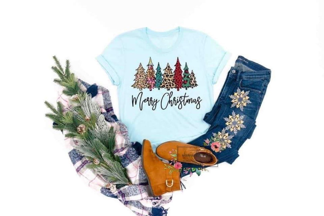 Merry Christmas multicolor leopard trees