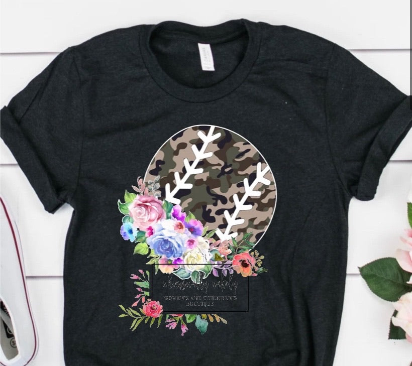 Camo and floral baseball tee