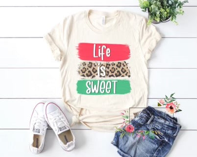 Life is sweet leopard tee