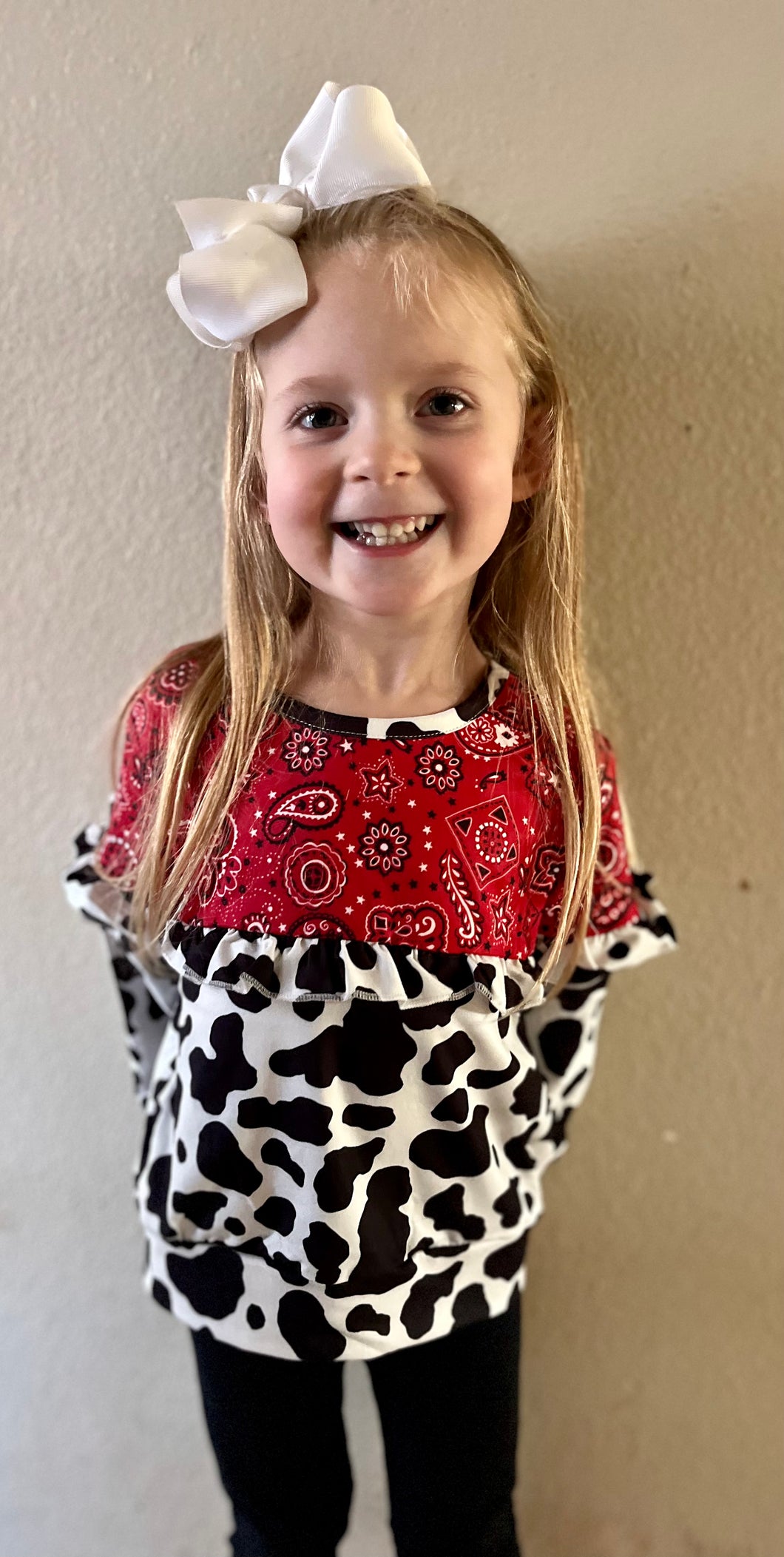 Cow Print Ruffle Top
