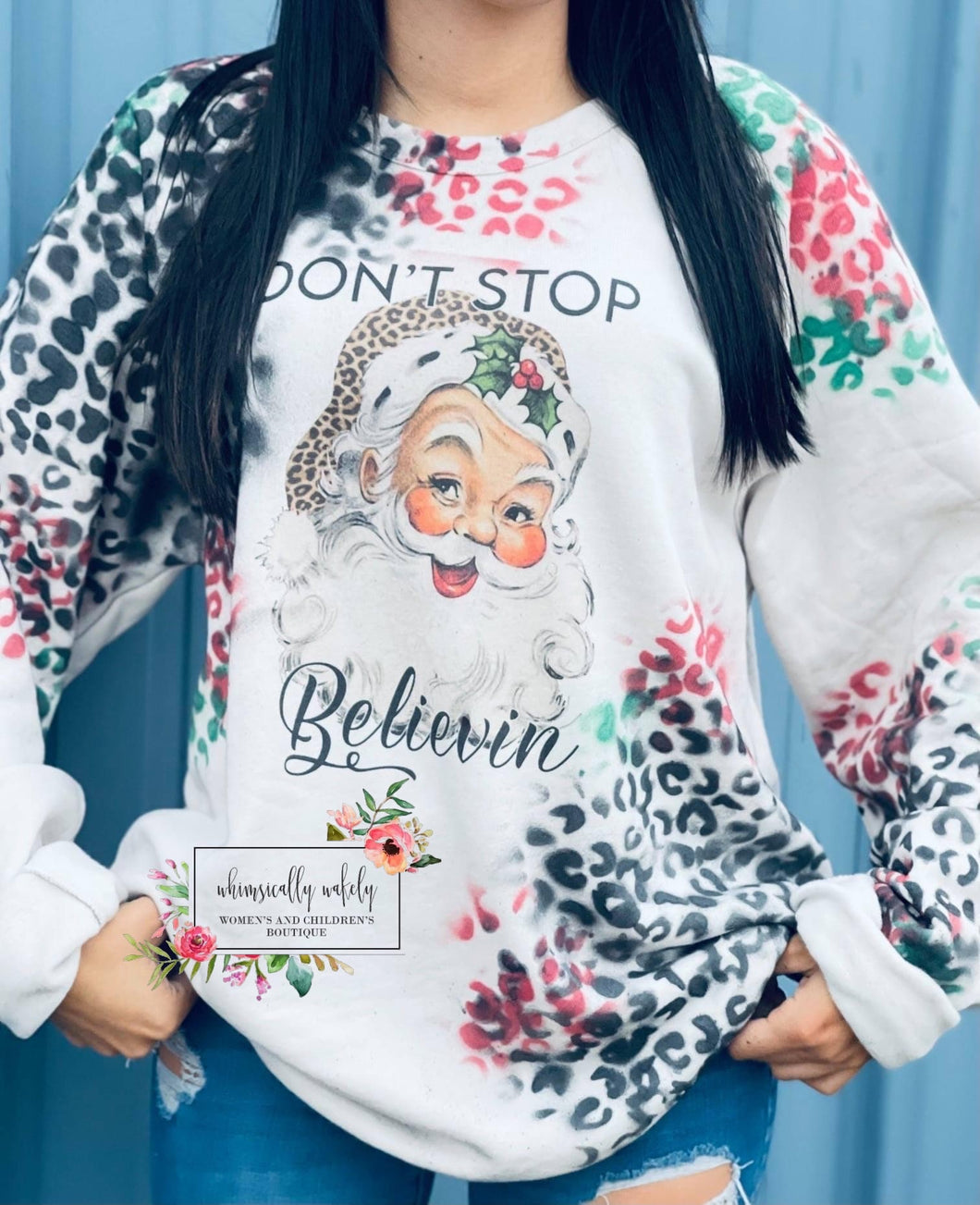 Don’t Stop Believing leopard sweatshirt