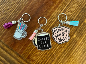 Teacher/coffee/mom life keychains