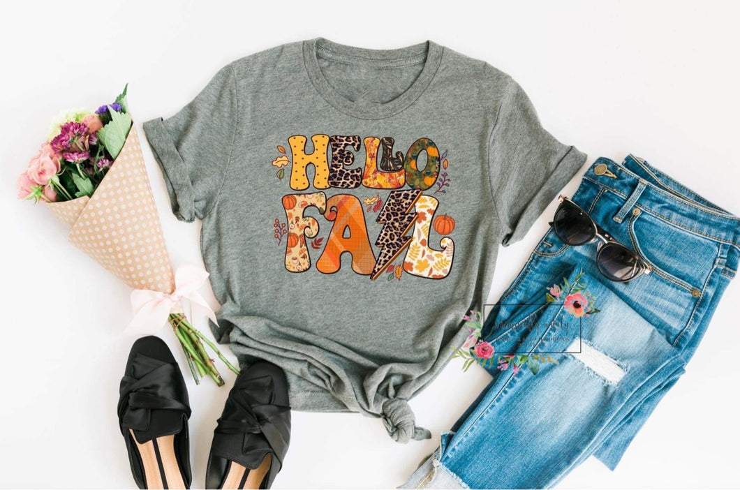 Hello Fall Tee (fall print letters)