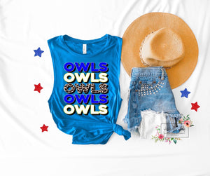 Owls repeated with leopard (accent color can be changed)