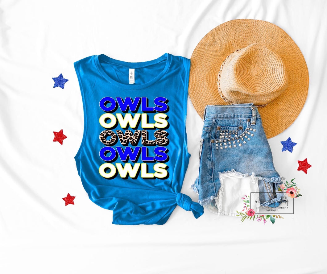 Owls repeated with leopard (accent color can be changed)