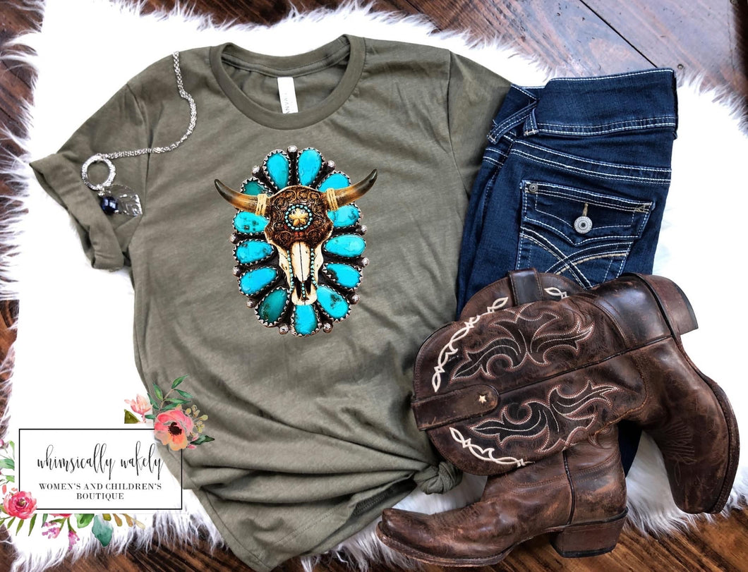 Turquoise skull tee