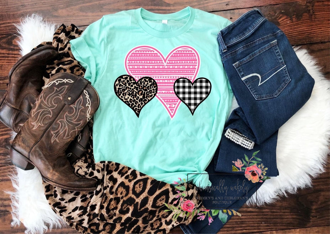 Plaid and leopard heart tee