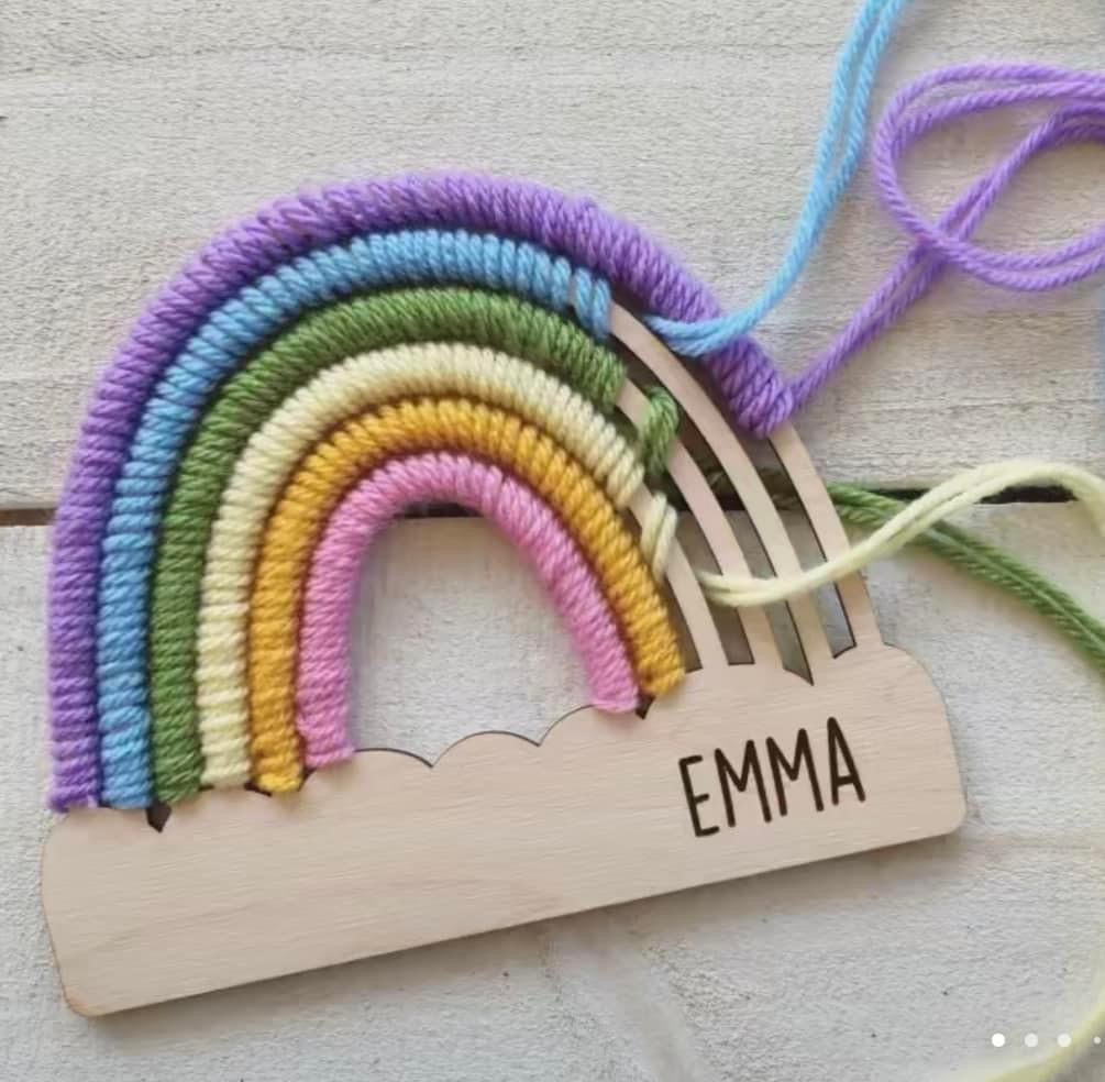 Personalized rainbow yarn craft