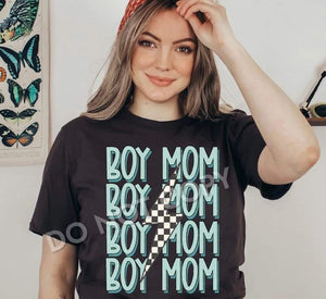 Boy Mom (checkered lightning bolt)