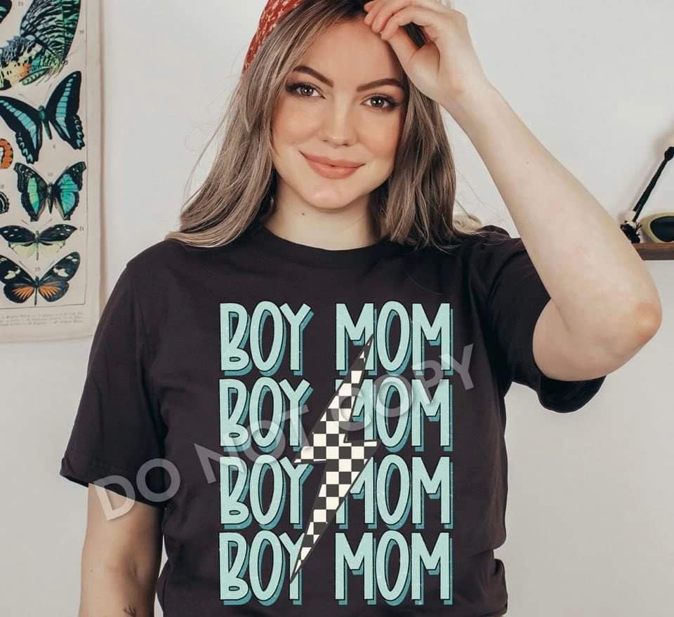 Boy Mom (checkered lightning bolt)