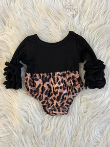 Black Ruffle Leopard Romper