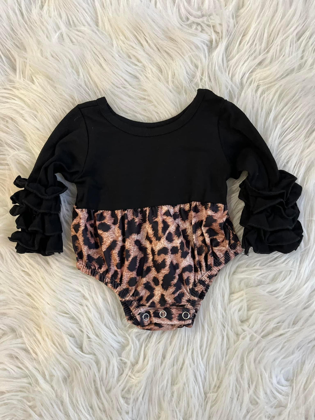 Black Ruffle Leopard Romper