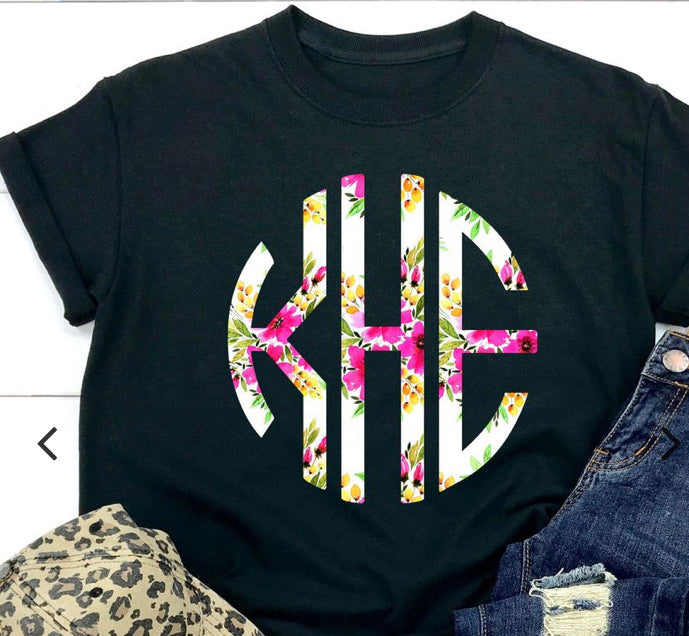 Floral monogram tee