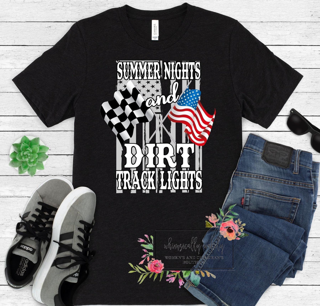 Summer nights and race track lights racing tee