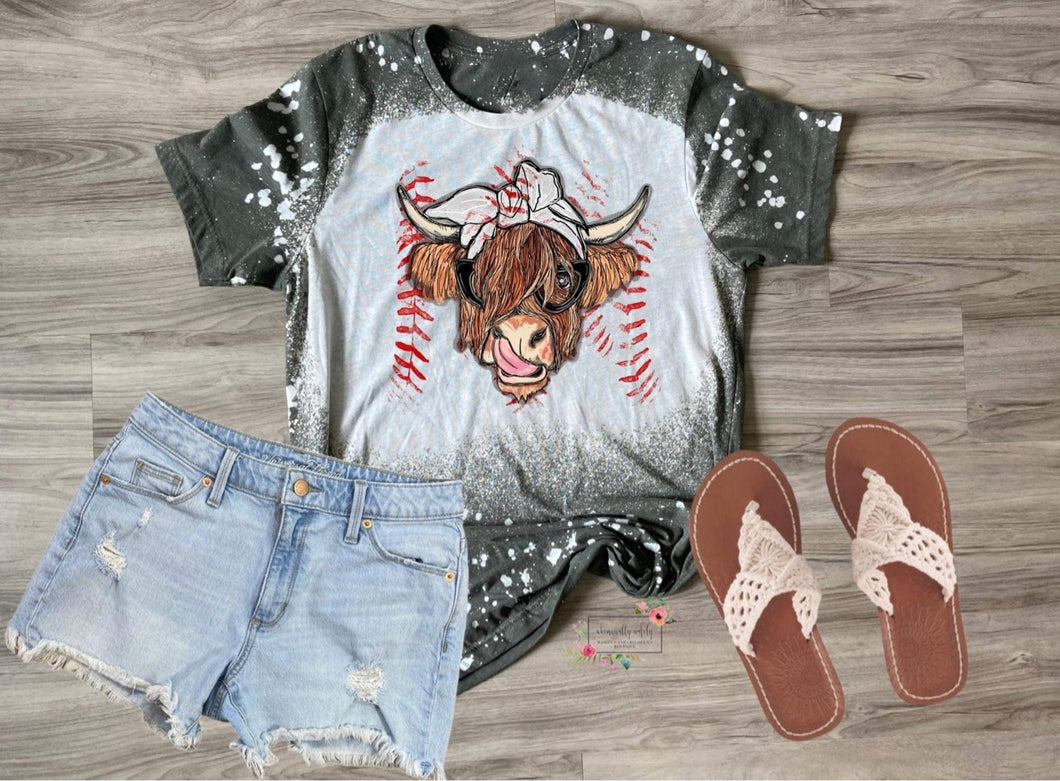 Cow baseball bleached tee