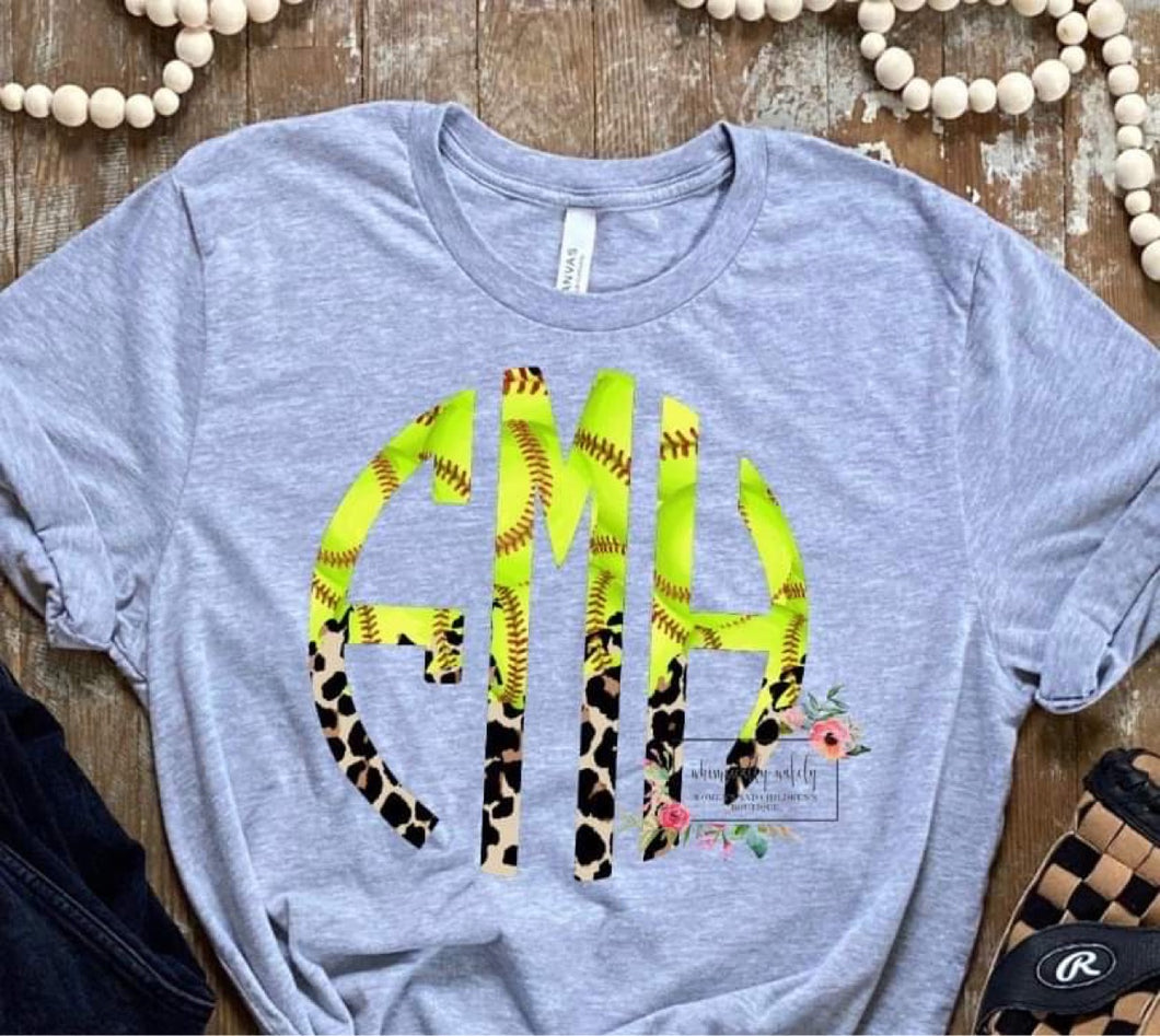 Leopard/softball custom initial tee