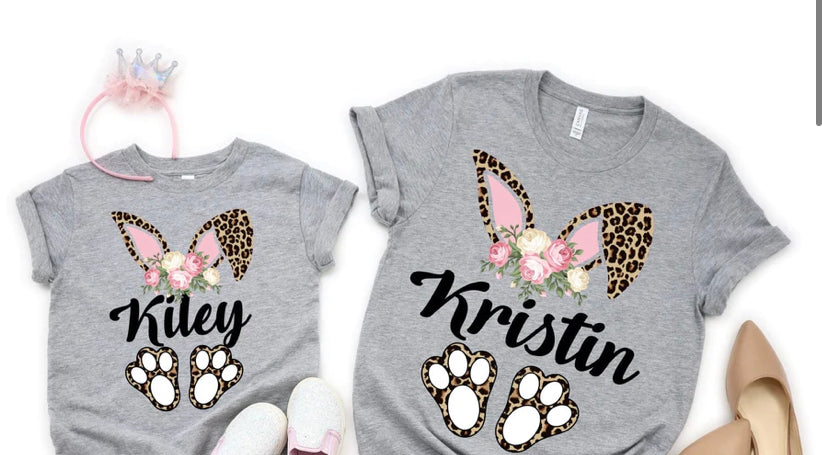 Leopard bunny custom name tees