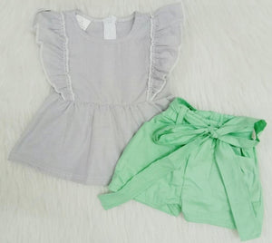 Flutter sleeve/high waisted short sets