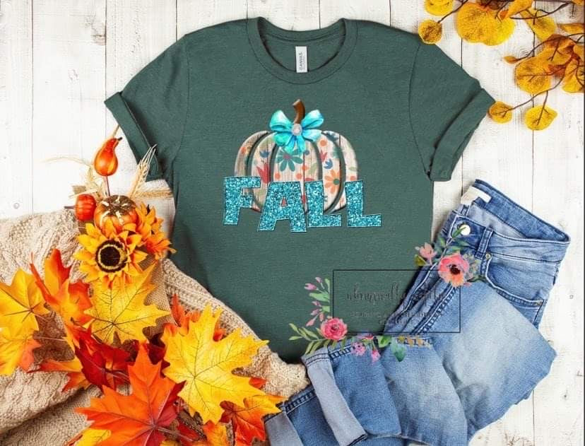 Teal Fall pumpkin tee