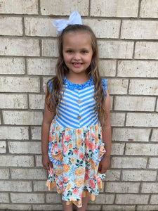 Blue/White Striped Floral