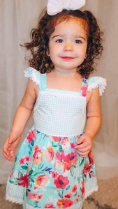 Mint Checkered/Floral Dress