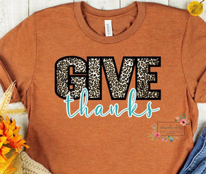 Give thanks teal/leopard