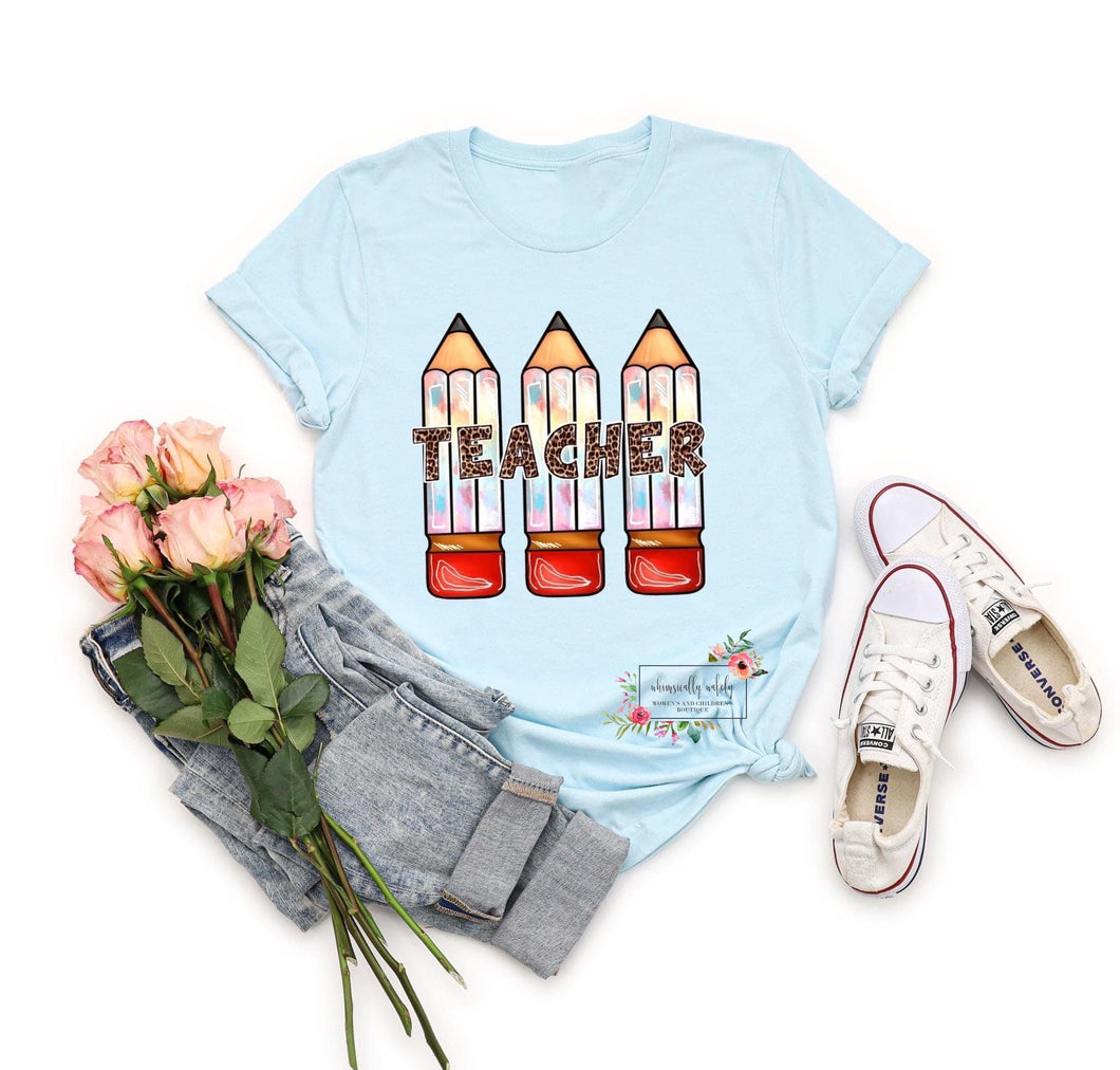 Teacher tie dye pencil tee