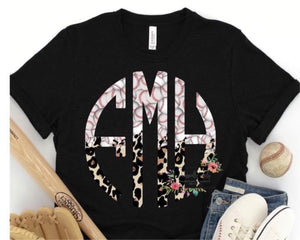 Leopard/baseball custom initial tee