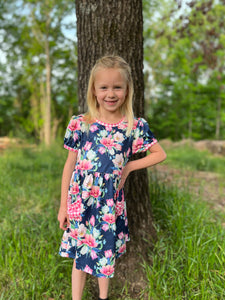Navy floral pocket dress