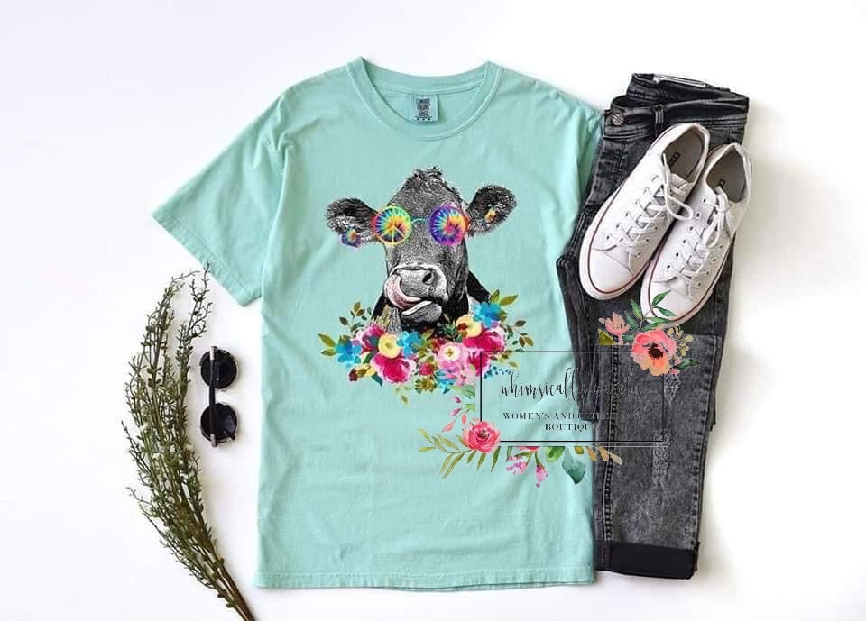 Floral cow tee