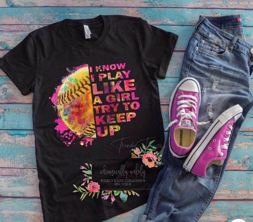 Play like a girl softball tee