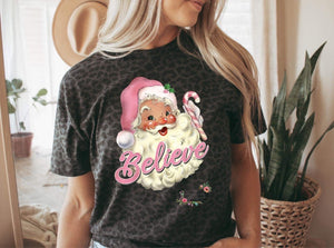 Santa Believe Leopard Tee