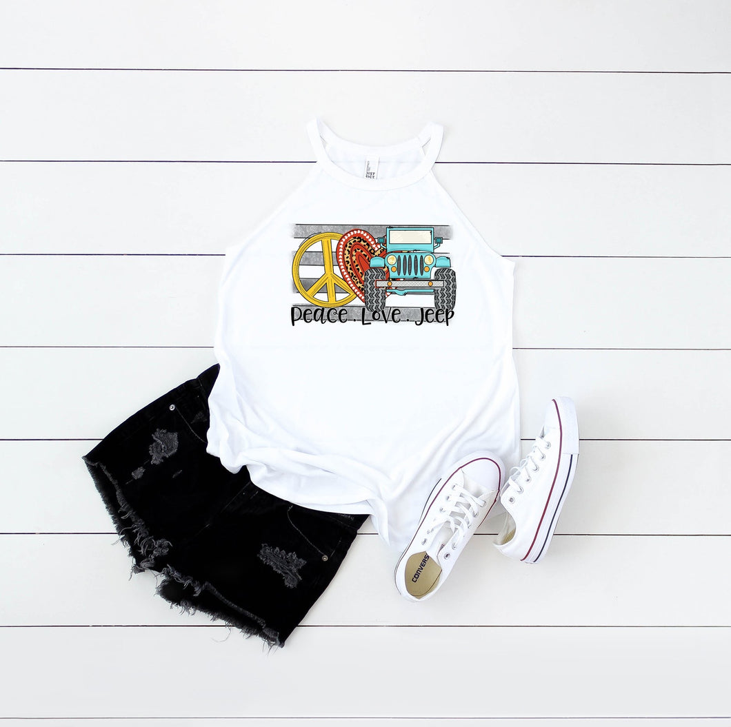 Peace,love,Jeep (turquoise) *specify tee or tank*