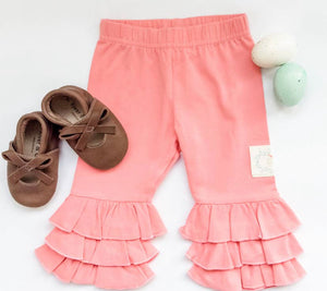 Fly High-Triple Ruffle Leggings-Salmon