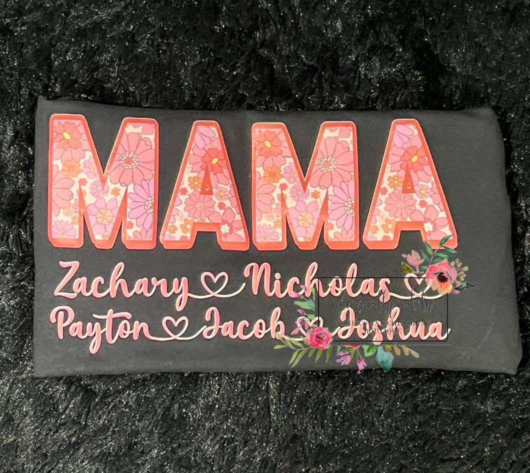 Customizable Retro Floral Mama Tee