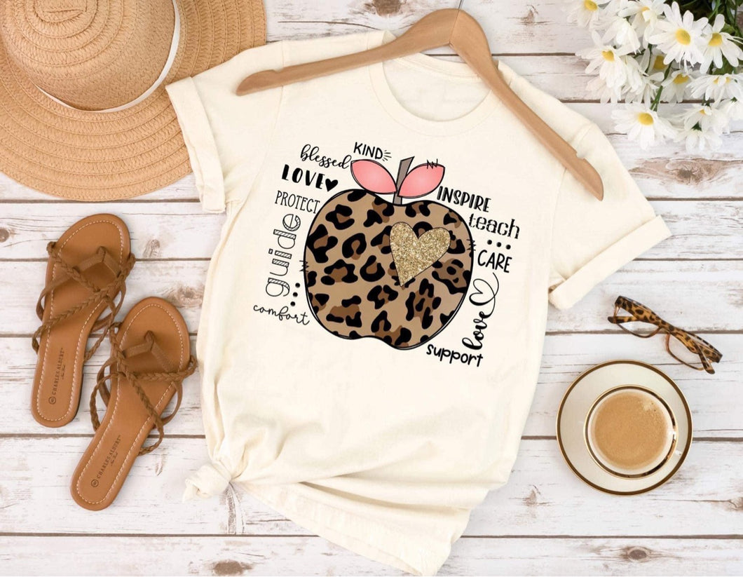 Leopard Apple Teacher Tee