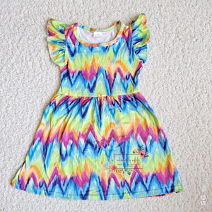 Tie Dye Ruffle Sleeve Dress
