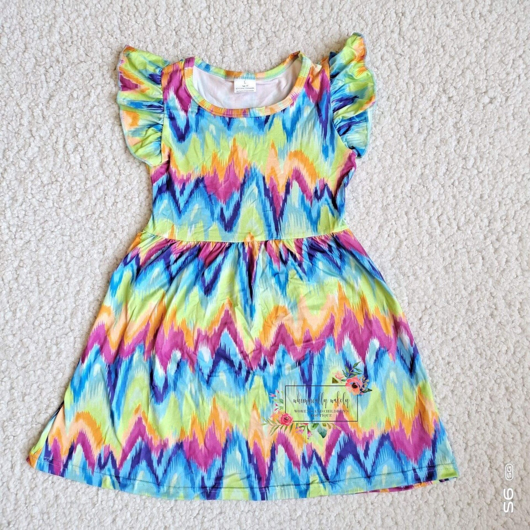 Tie Dye Ruffle Sleeve Dress